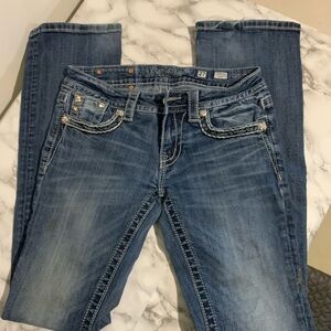 Miss Me Blue Skinny Jeans with Rhinestone Accent